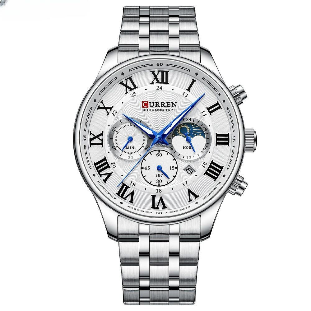 Calendar Steel Band Six-pin Sports Business Quartz Men's Watch