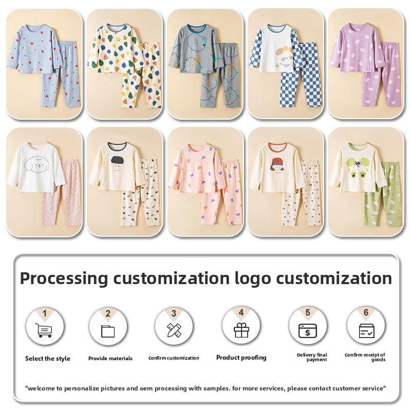 Children's pajamas cotton baby thin section antibacterial boys home wear middle and large children girls long-sleeved underwear set