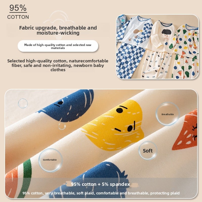 Children's pajamas cotton baby thin section antibacterial boys home wear middle and large children girls long-sleeved underwear set
