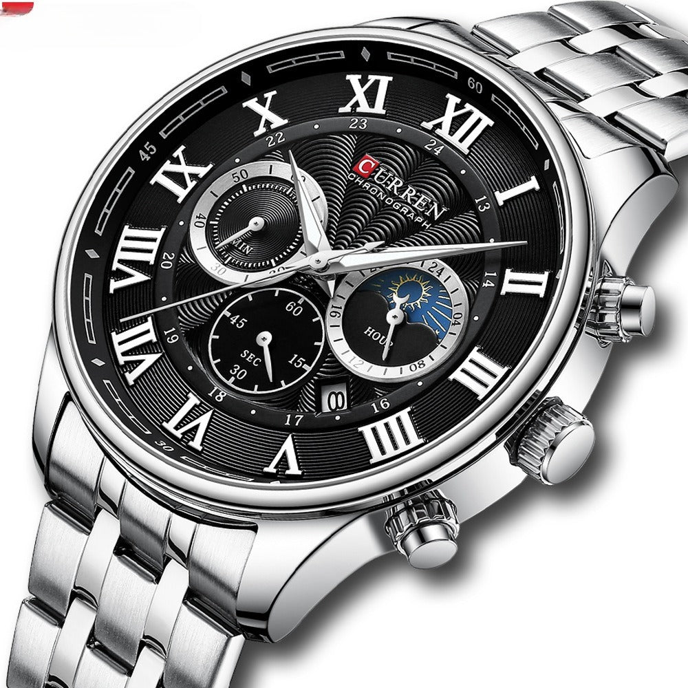 Calendar Steel Band Six-pin Sports Business Quartz Men's Watch