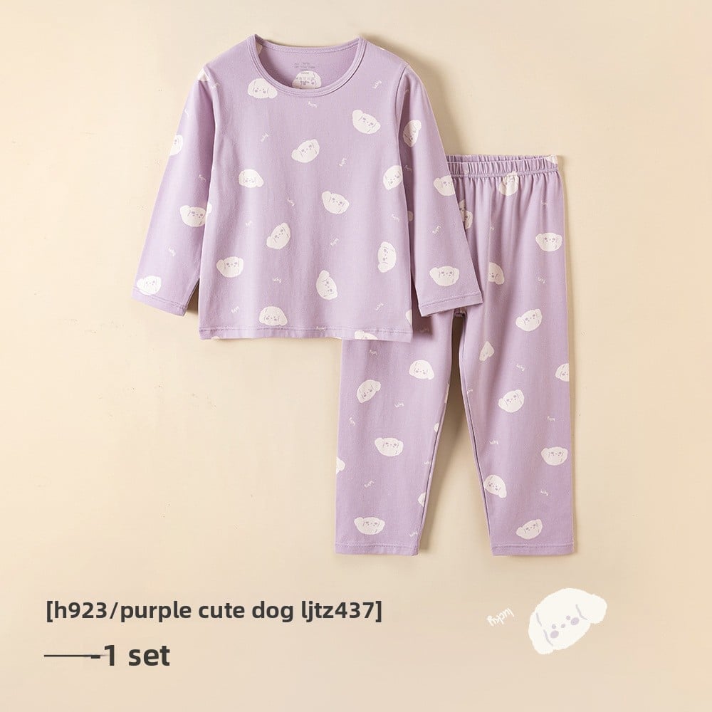 Children's pajamas cotton baby thin section antibacterial boys home wear middle and large children girls long-sleeved underwear set