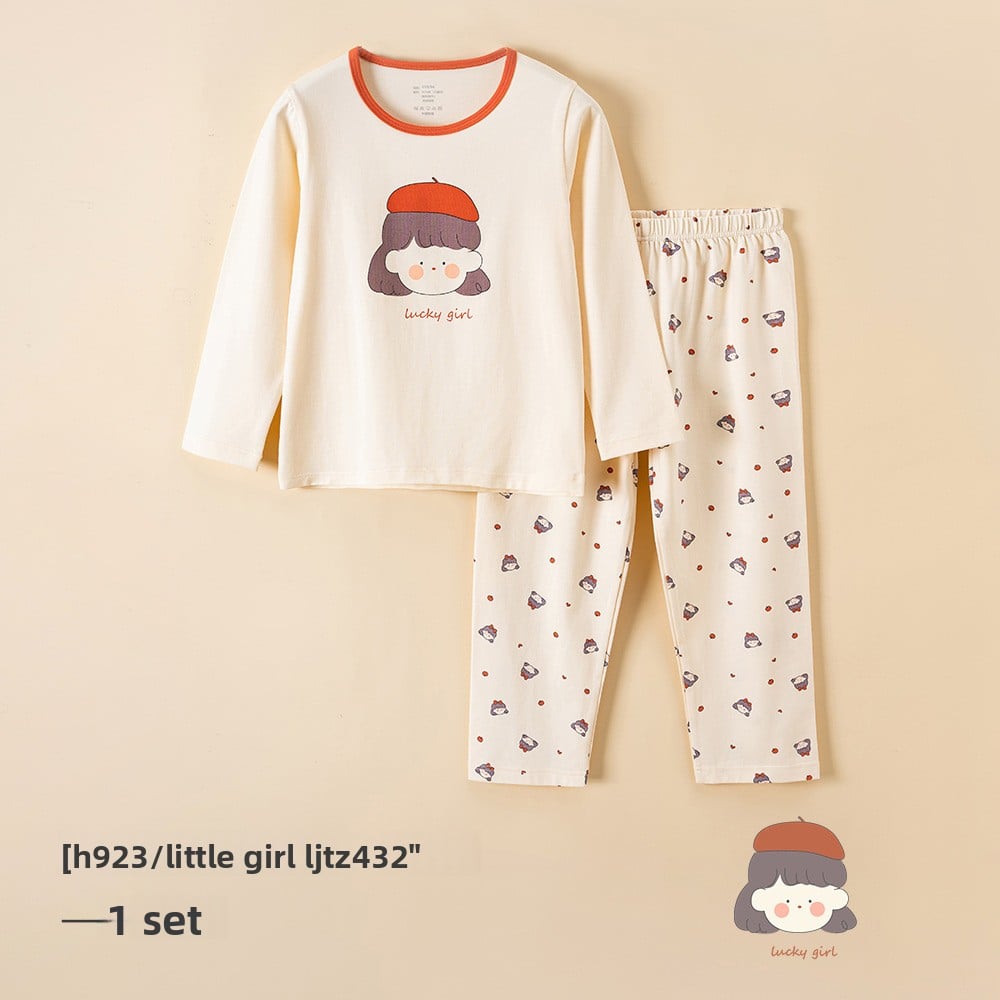 Children's pajamas cotton baby thin section antibacterial boys home wear middle and large children girls long-sleeved underwear set