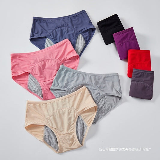 High-waisted, large-sized women's underwear with leak-proof front and back