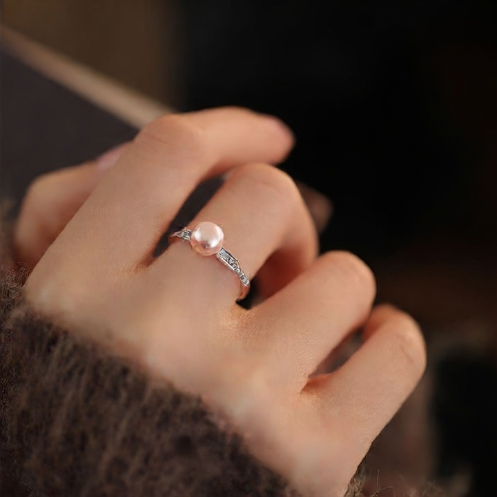 Single Fashion Artificial Pearl Zircon Ring Ring Niche Design Light Luxury High Sense