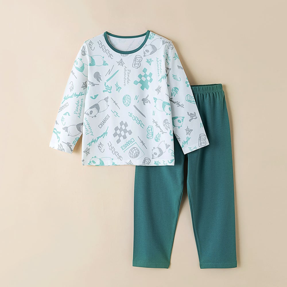 Children's pajamas cotton baby thin section antibacterial boys home wear middle and large children girls long-sleeved underwear set