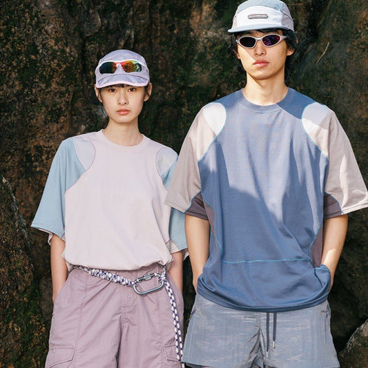 Men's Patchwork Contrast Color Sports T-shirt Loose Short Sleeve