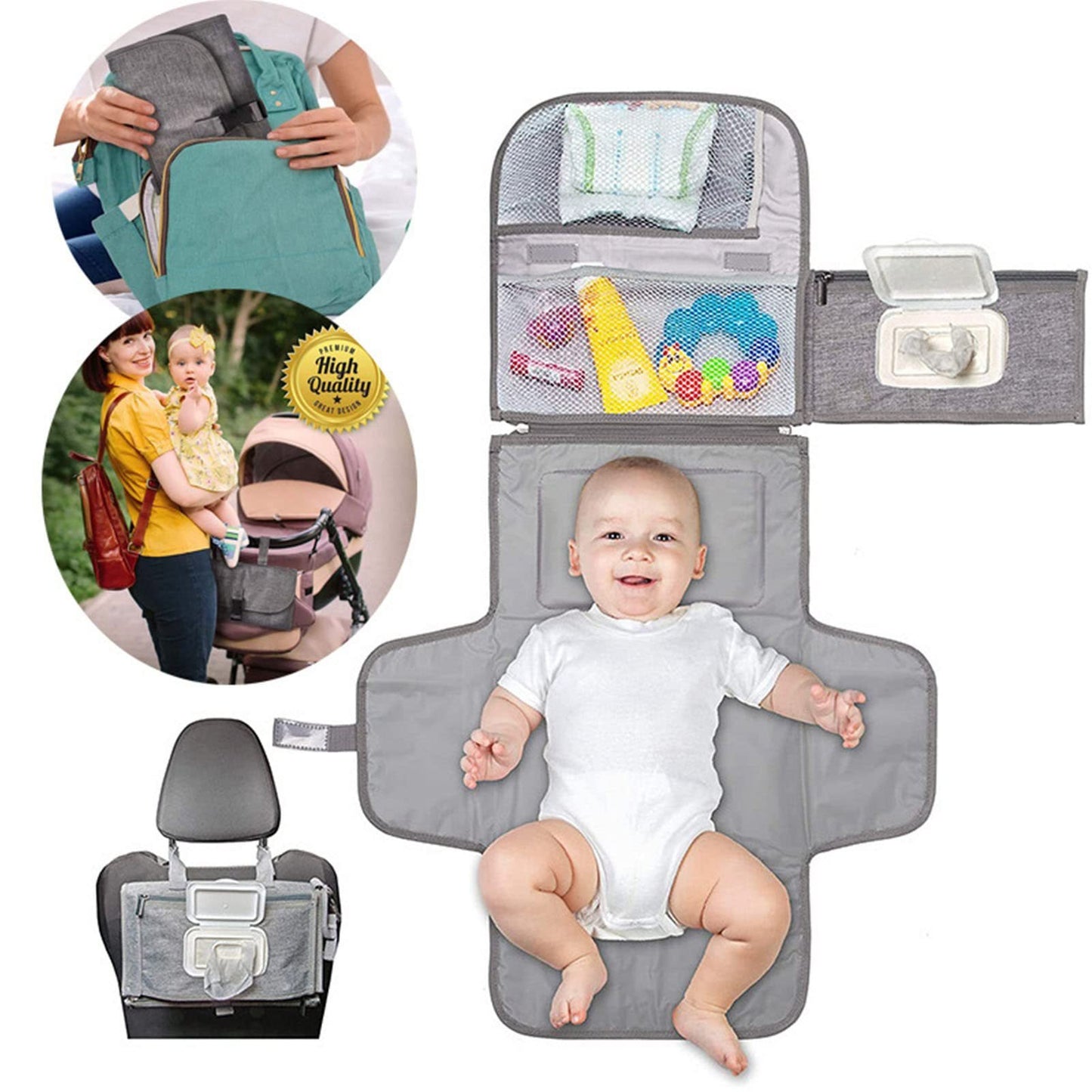 Portable diaper changing stroller hanging diaper pad bag