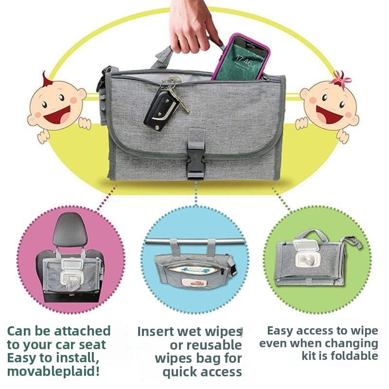 Portable diaper changing stroller hanging diaper pad bag