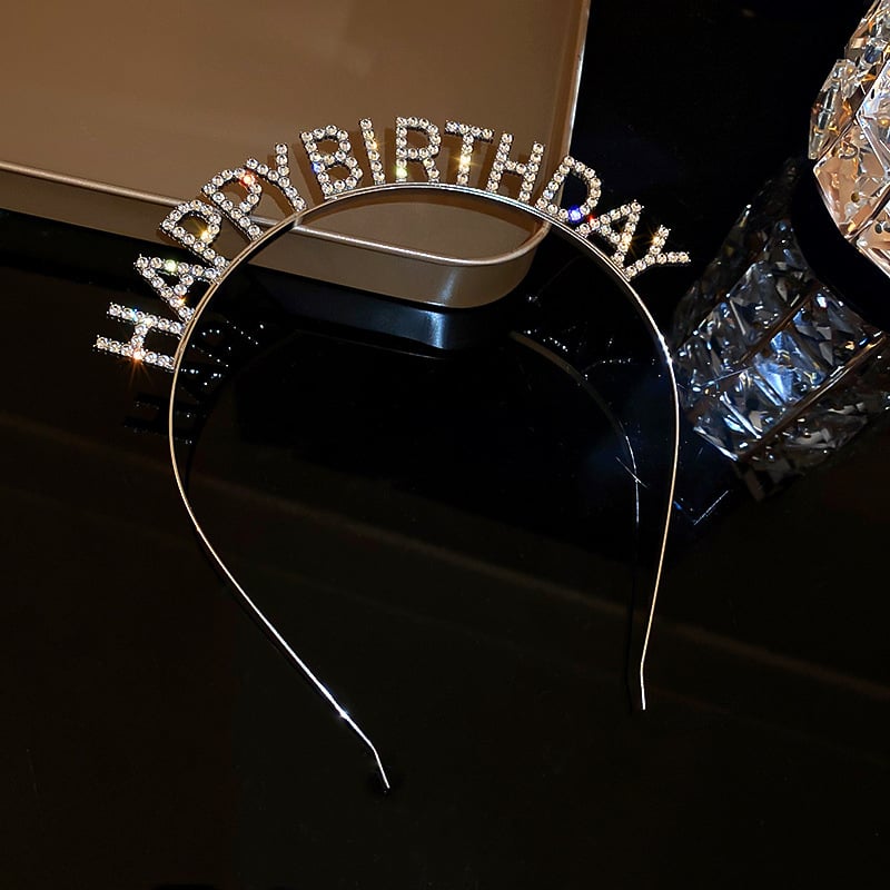Happy birthday headband HappyBirthday flash diamond letter headband adult funny party hair accessories for women