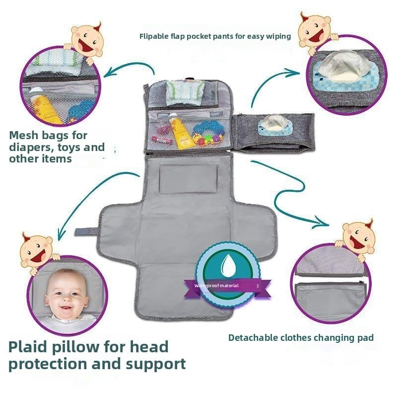 Portable diaper changing stroller hanging diaper pad bag