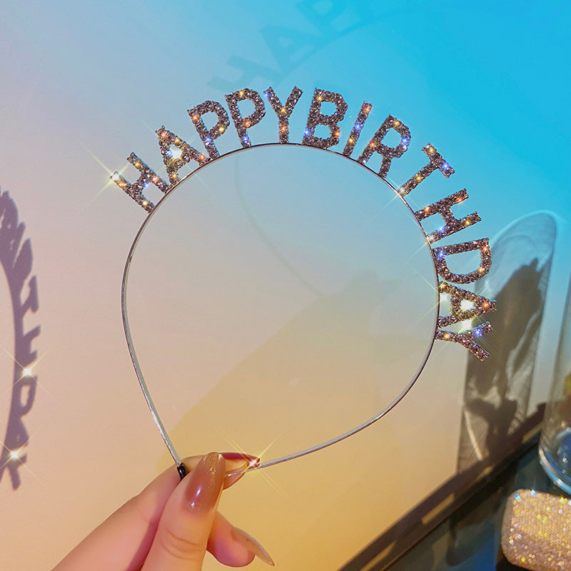 Happy birthday headband HappyBirthday flash diamond letter headband adult funny party hair accessories for women