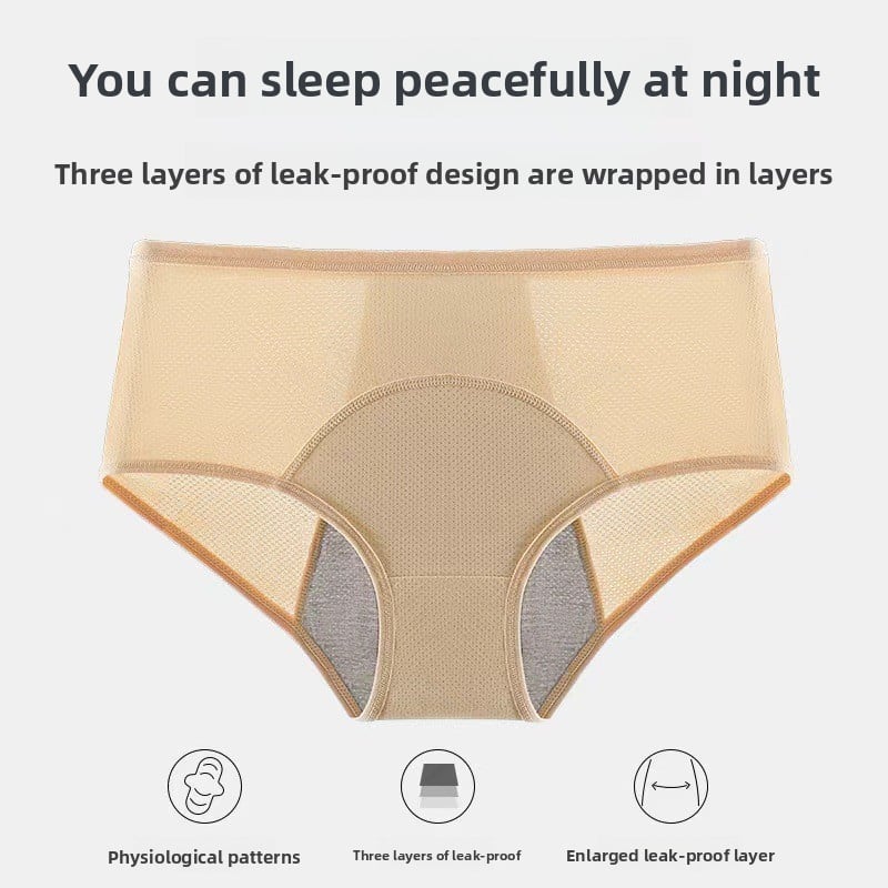 High-waisted, large-sized women's underwear with leak-proof front and back