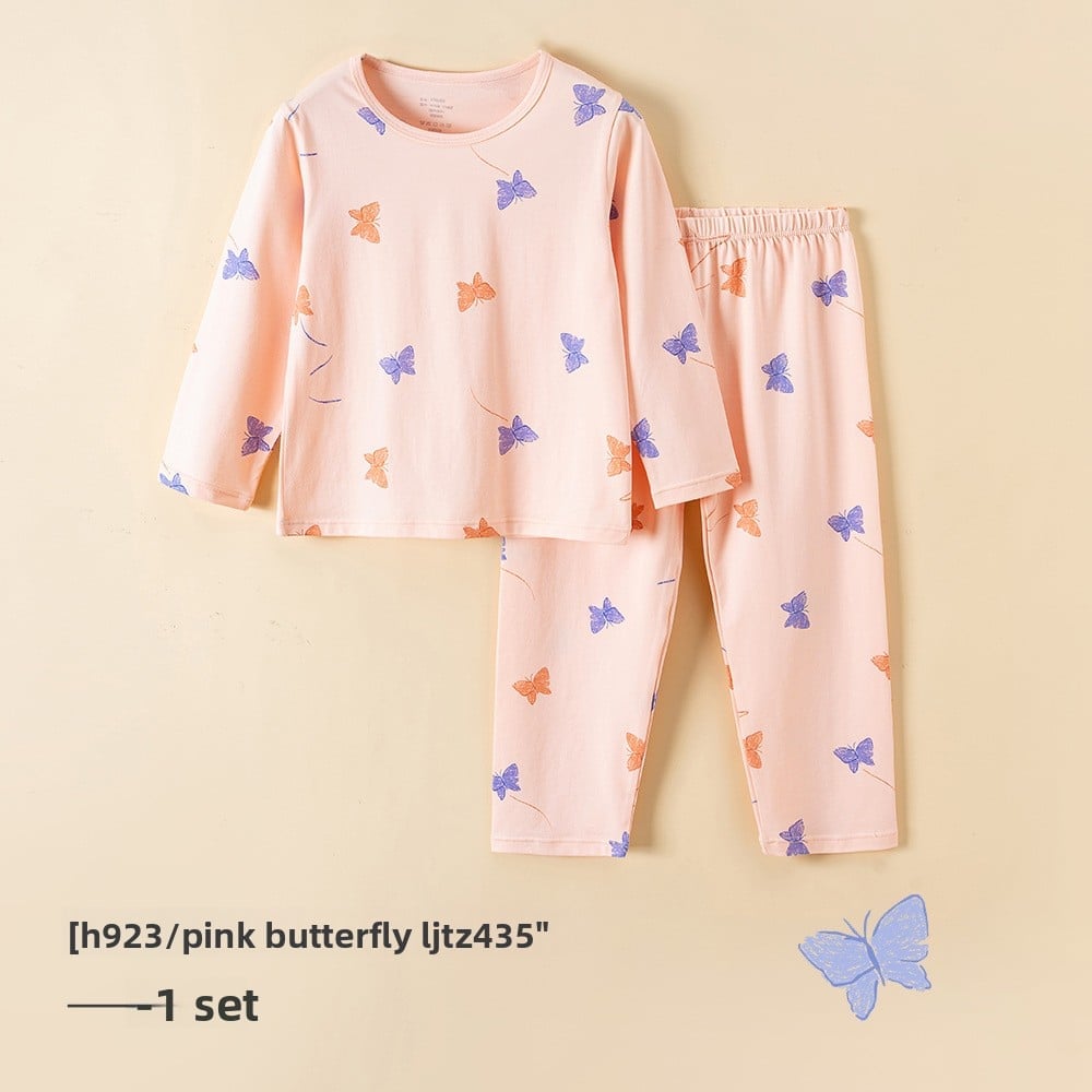 Children's pajamas cotton baby thin section antibacterial boys home wear middle and large children girls long-sleeved underwear set