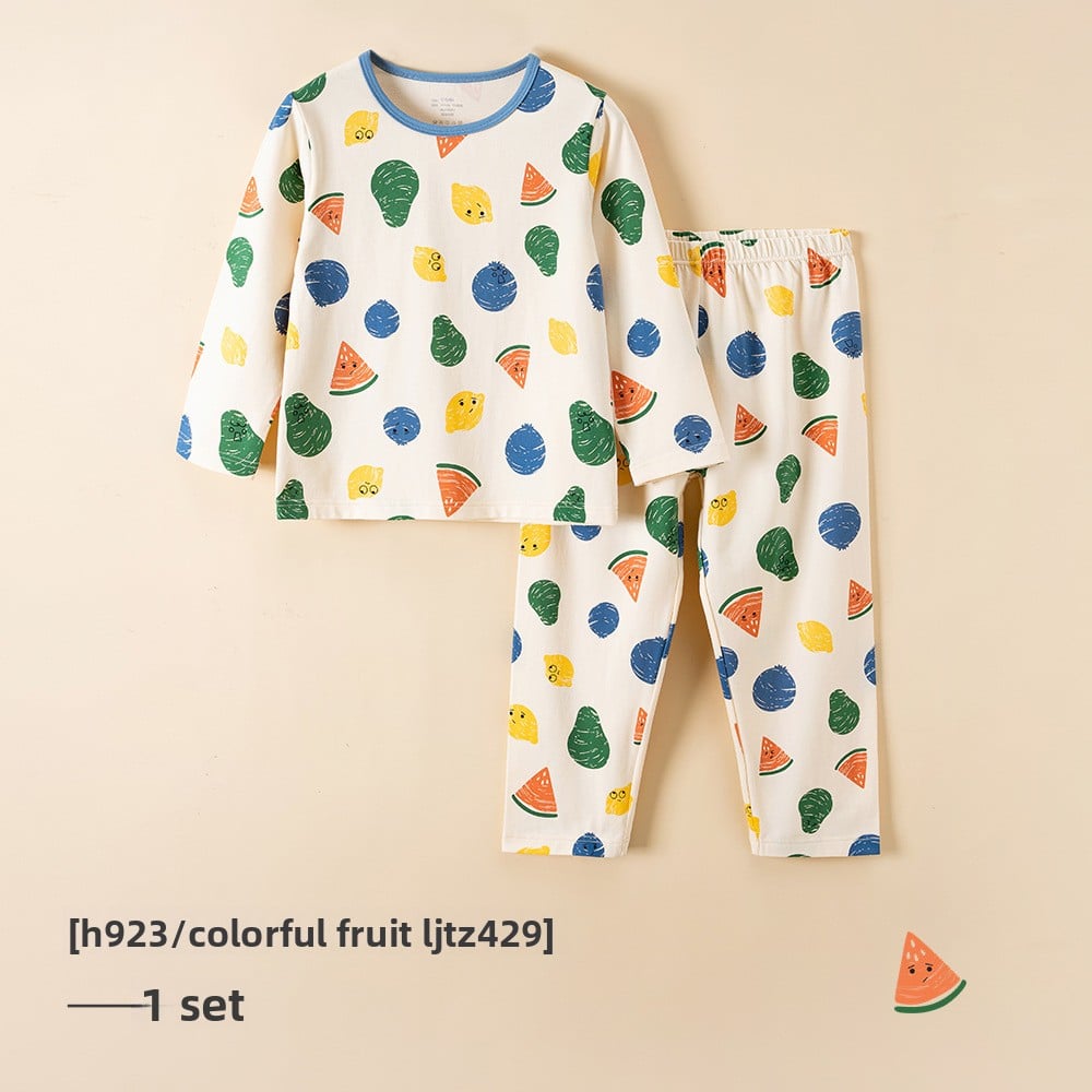 Children's pajamas cotton baby thin section antibacterial boys home wear middle and large children girls long-sleeved underwear set