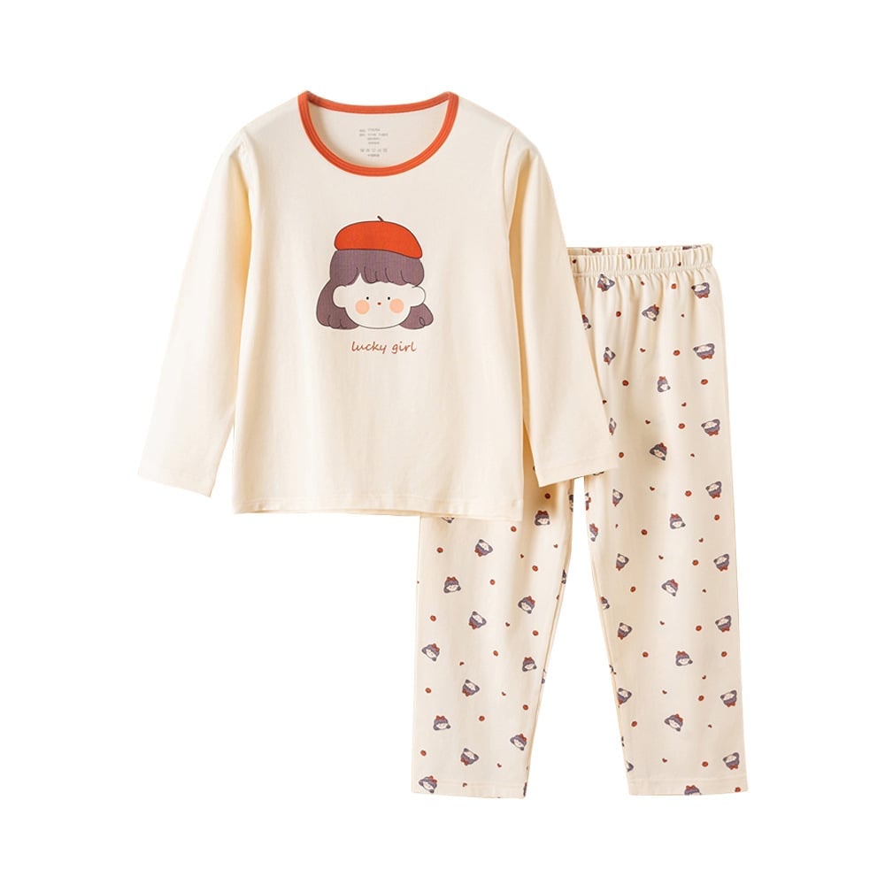 Children's pajamas cotton baby thin section antibacterial boys home wear middle and large children girls long-sleeved underwear set