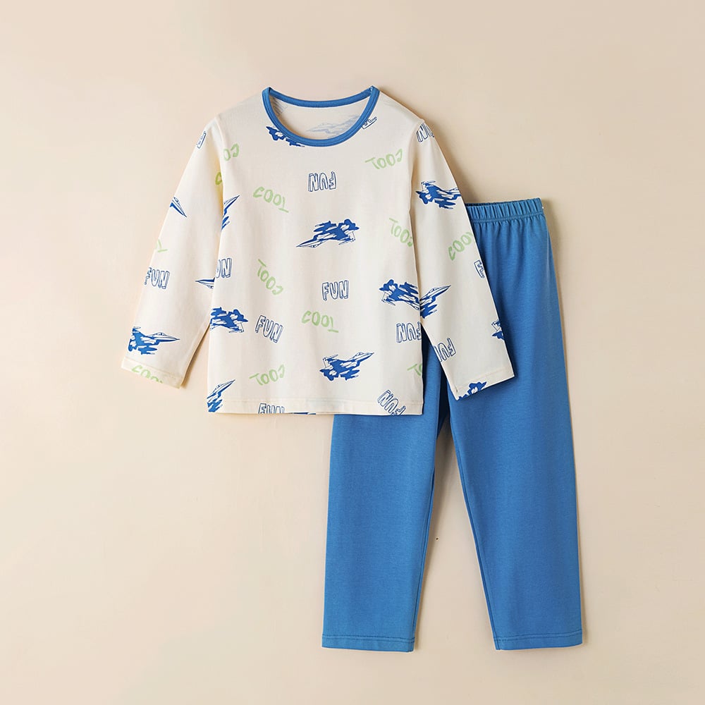 Children's pajamas cotton baby thin section antibacterial boys home wear middle and large children girls long-sleeved underwear set