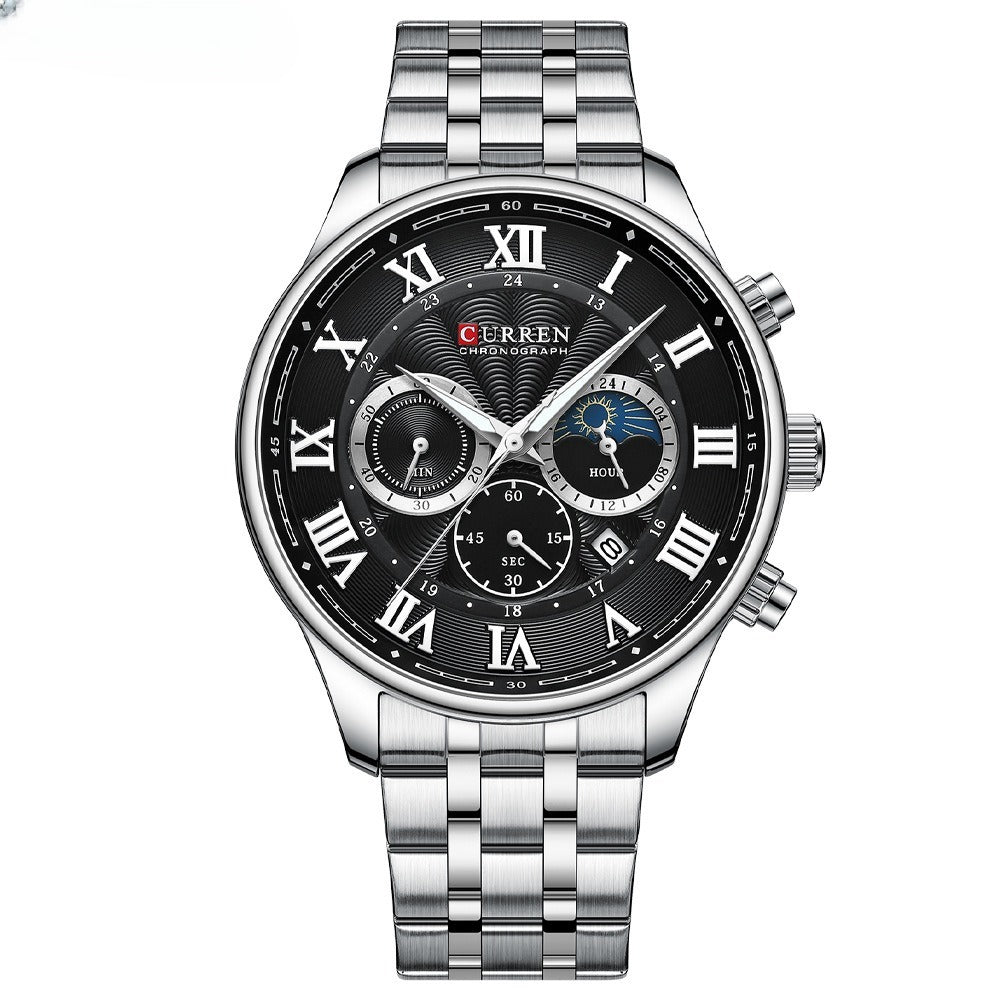 Calendar Steel Band Six-pin Sports Business Quartz Men's Watch