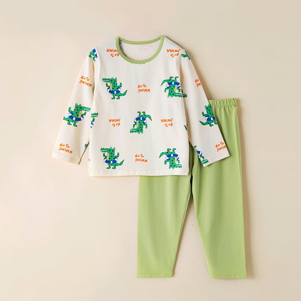 Children's pajamas cotton baby thin section antibacterial boys home wear middle and large children girls long-sleeved underwear set