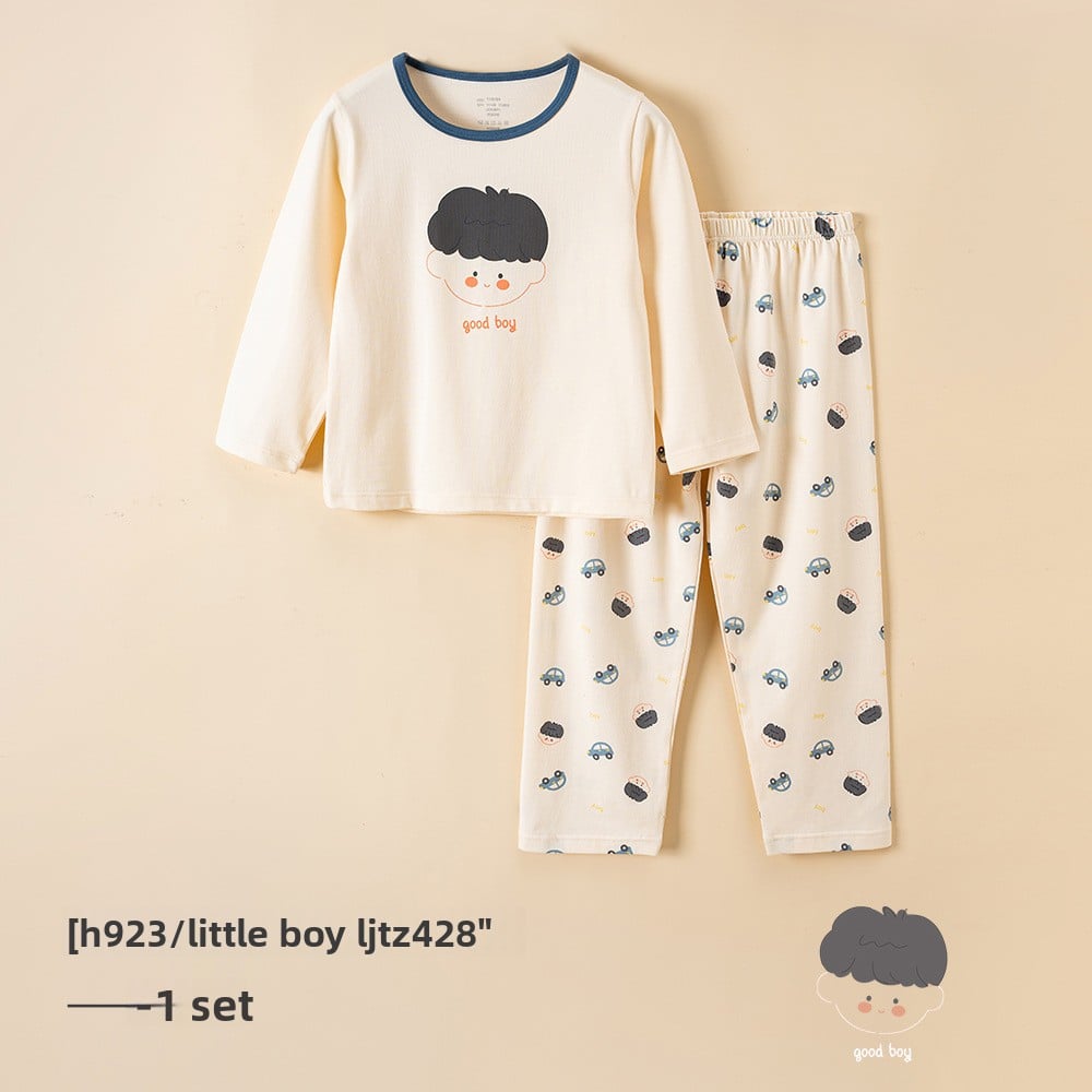 Children's pajamas cotton baby thin section antibacterial boys home wear middle and large children girls long-sleeved underwear set